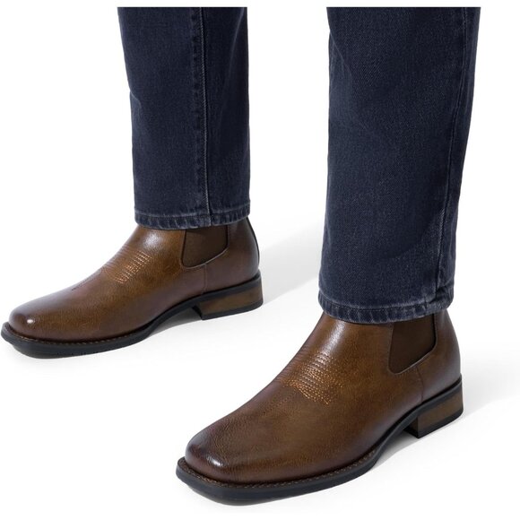 Bruno Marc Mens Brown pu Classic Cowboy Western Ankle Dress Waterproof Boots - Picture 6 of 6